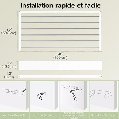 Étendoir Mural Rabattable — 5 ou 6 Barres | Acier Inox | Gain de Place - Aéraly