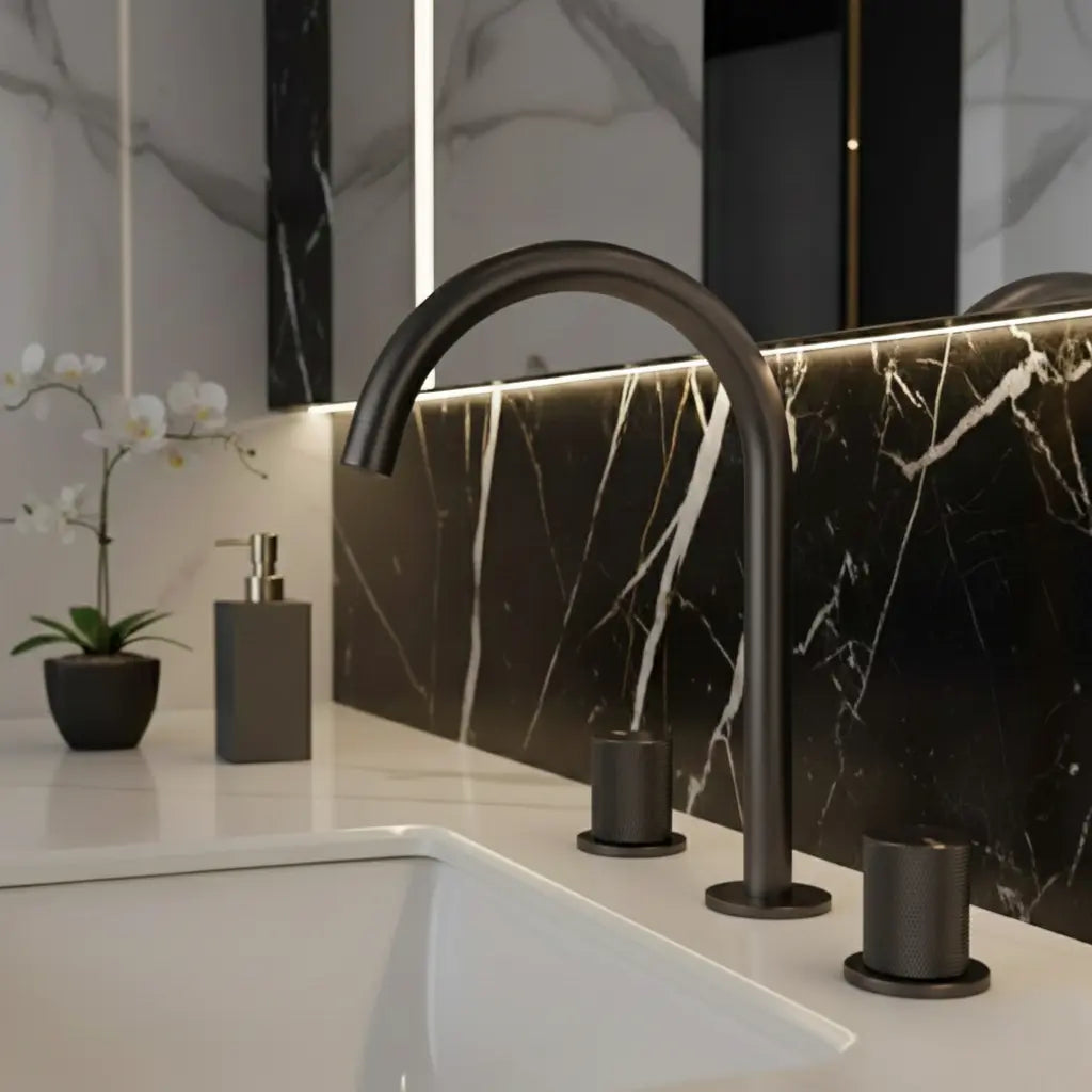 Robinet mélangeur de lavabo sur plan anthracite