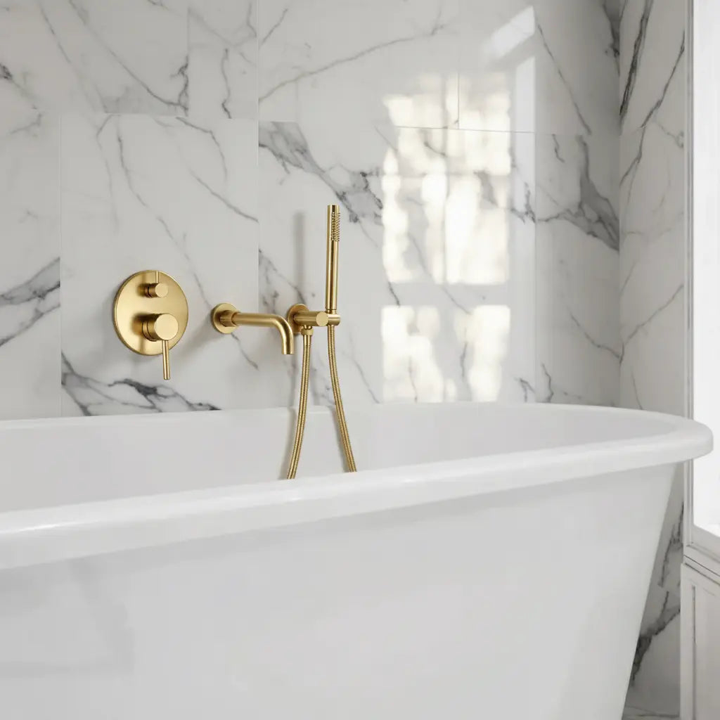 Mitigeur de bain thermostatique encastré or brossé