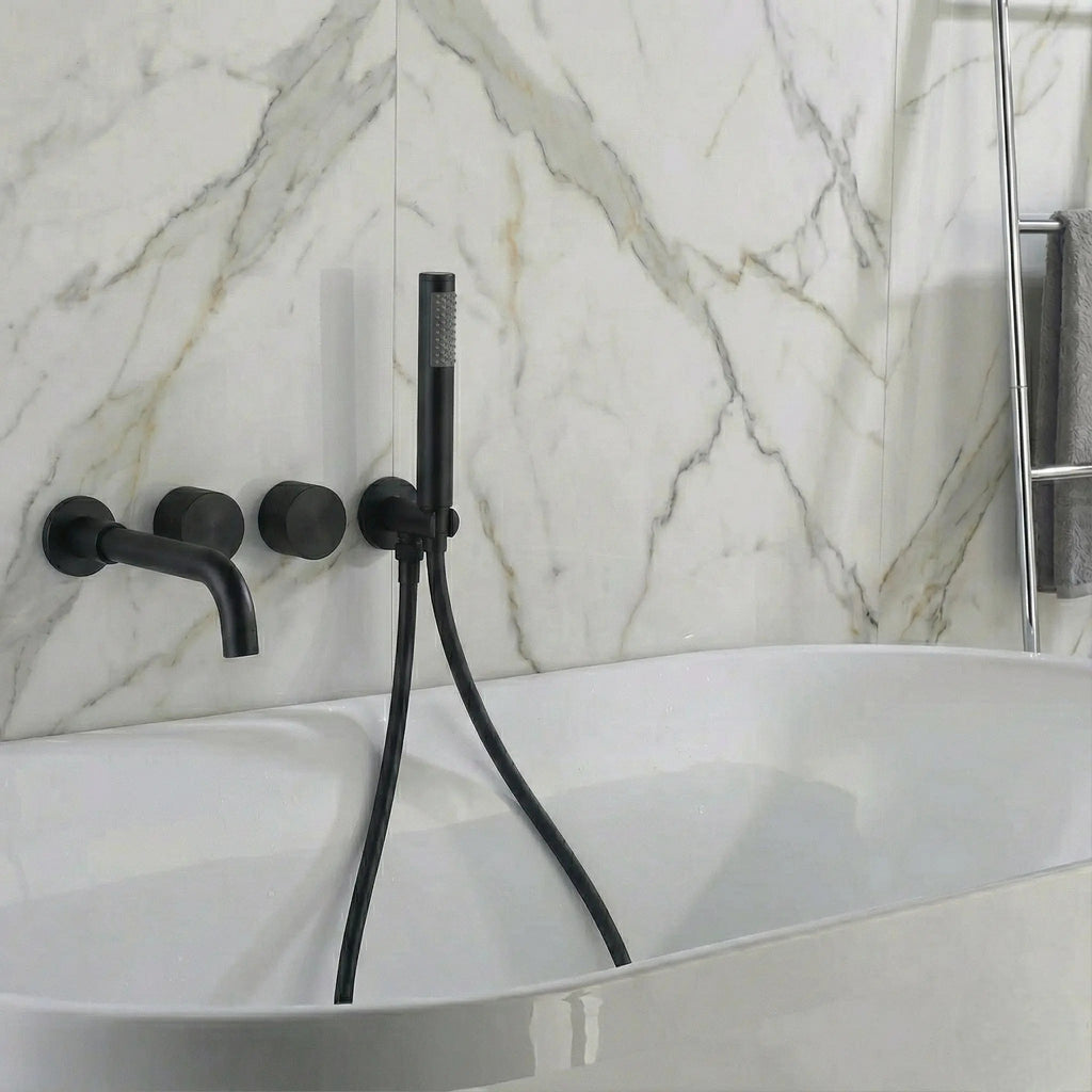 Mitigeur de baignoire encastré avec douchette noir