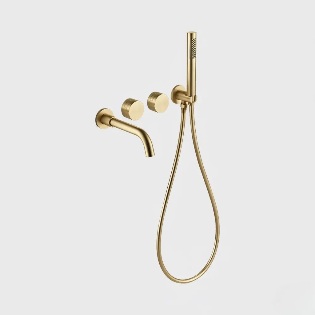 Mitigeur de baignoire encastré avec douchette or brossé