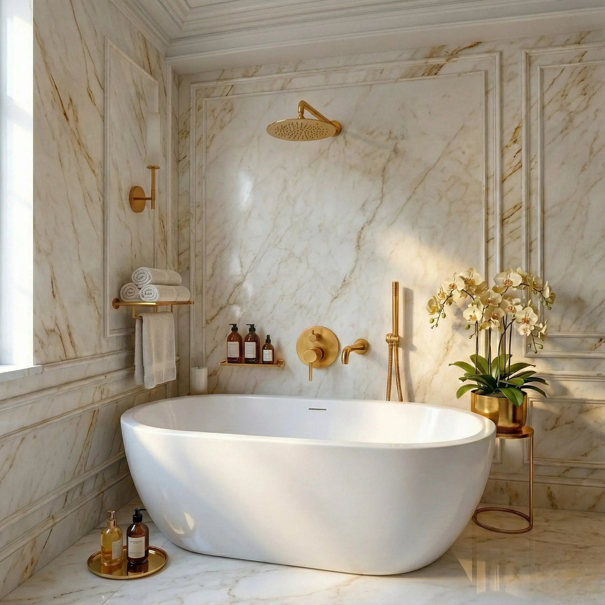 Composition bain-douche thermostatique encastrée or brossé