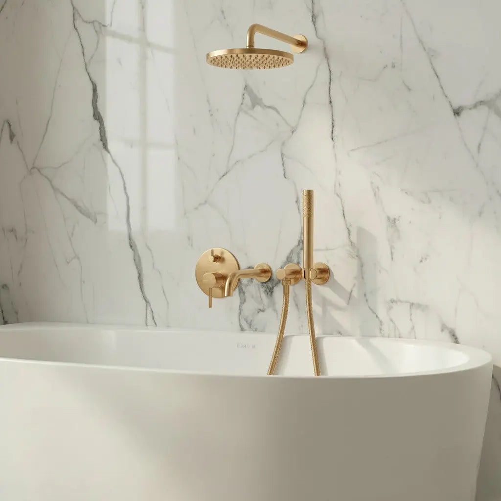 Composition bain-douche thermostatique encastrée or brossé