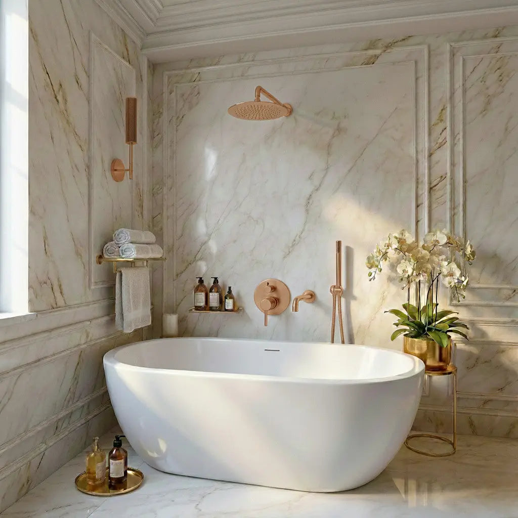 Composition bain-douche thermostatique encastrée or rose