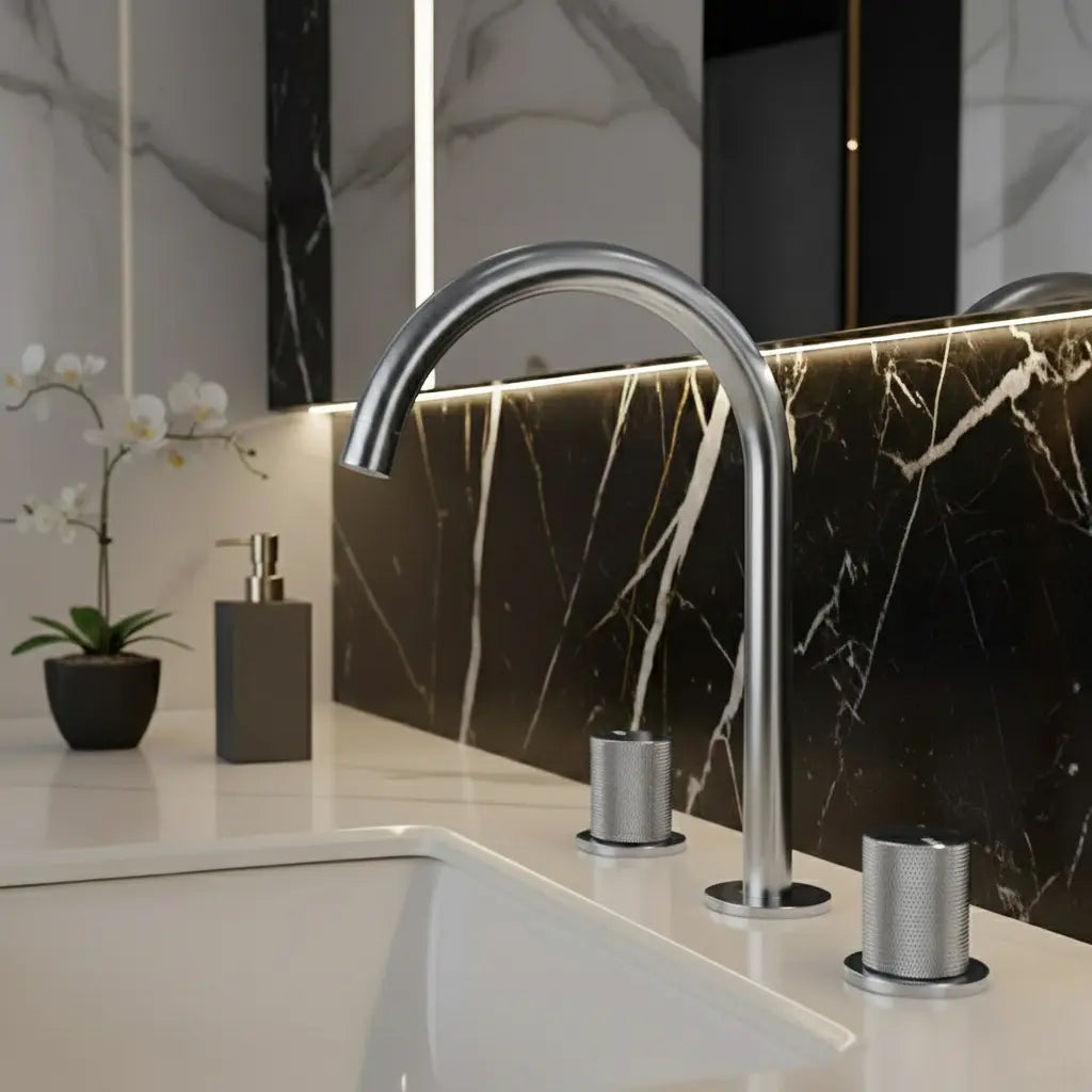 Robinet mélangeur de lavabo sur plan chrome