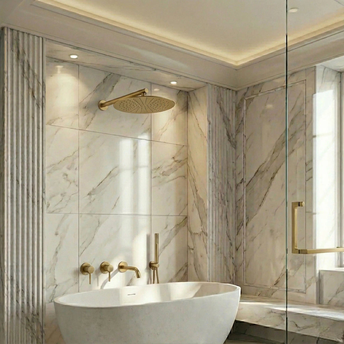 Kit de douche-bain encastré or brossé
