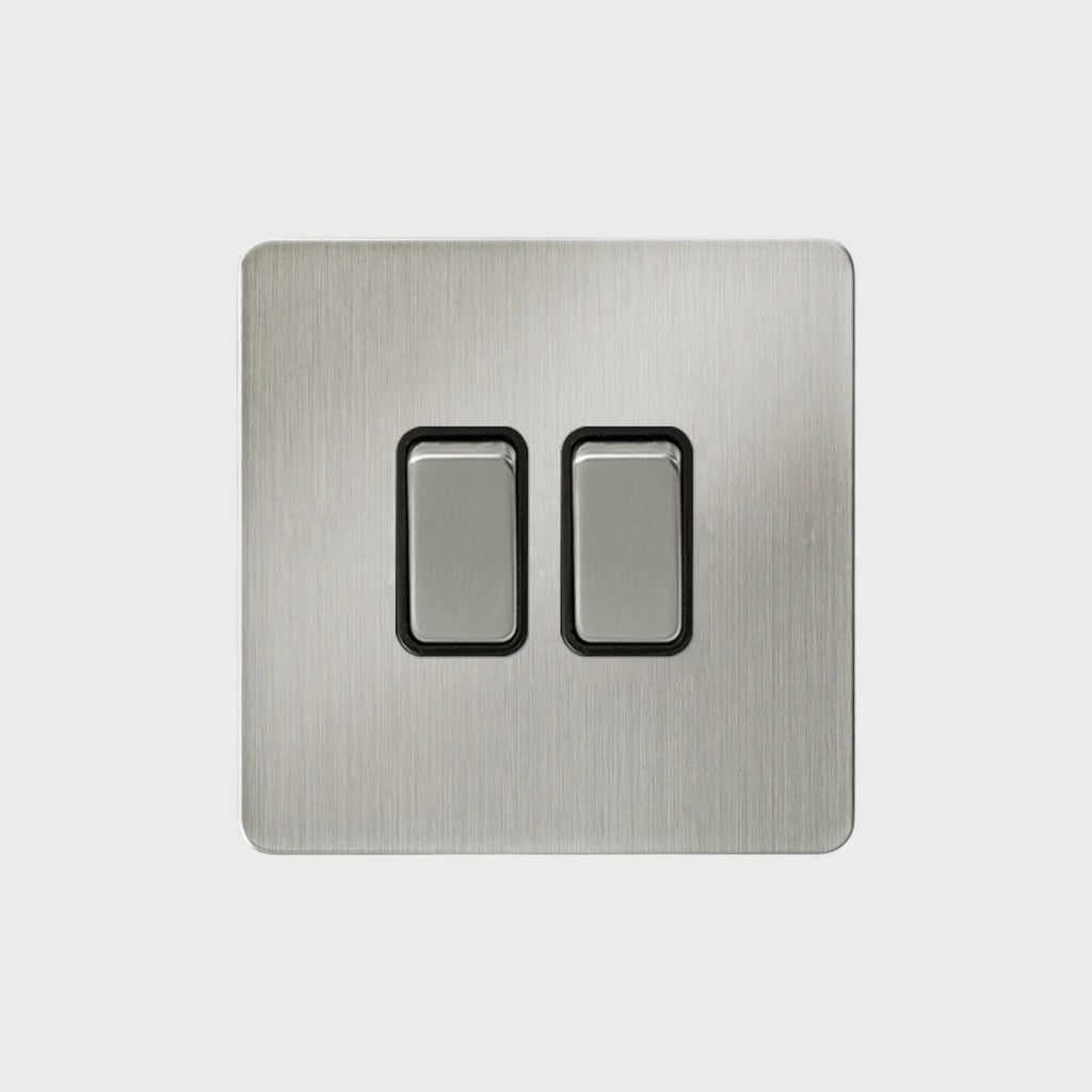 interrupteur bouton plat double acier brossé