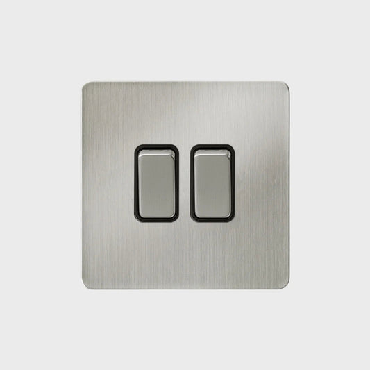 interrupteur bouton plat double acier brossé