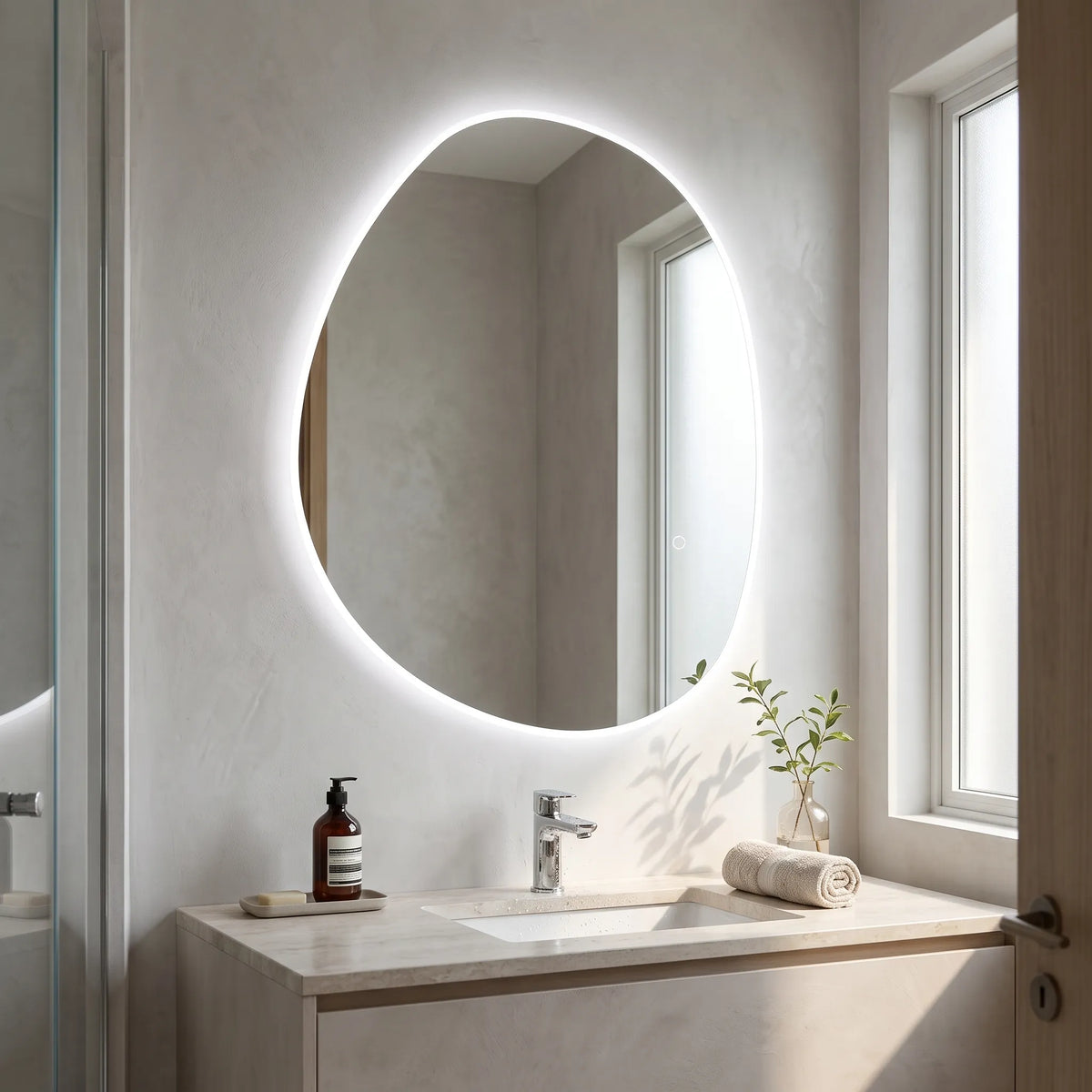 ONDINA — Miroir de Salle de Bain LED Asymétrique Anti-Buée