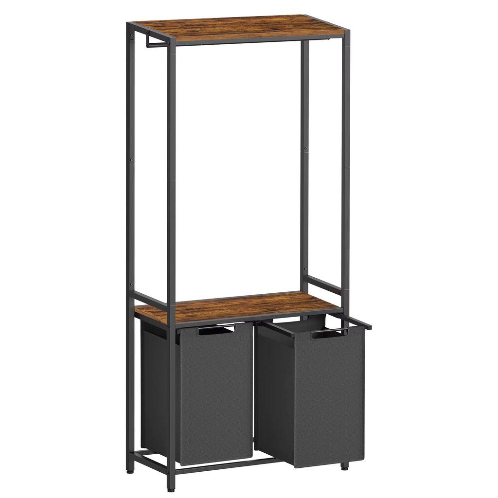 Meuble avec panier à linge intégré et étagères de rangement Noir/Marron