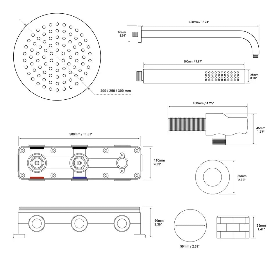 Composition de Douche encastré chrome