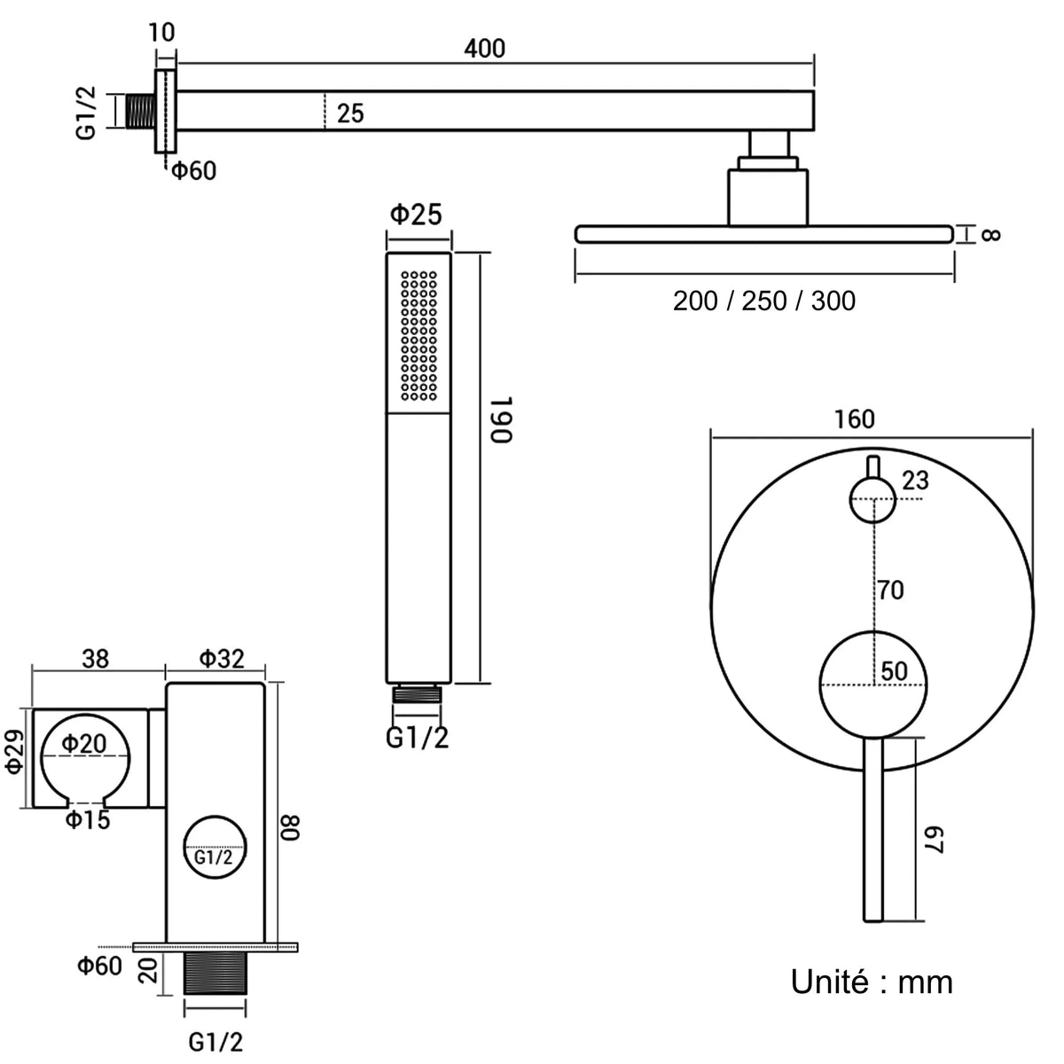 Kit de Douche Thermostatique encastré chrome