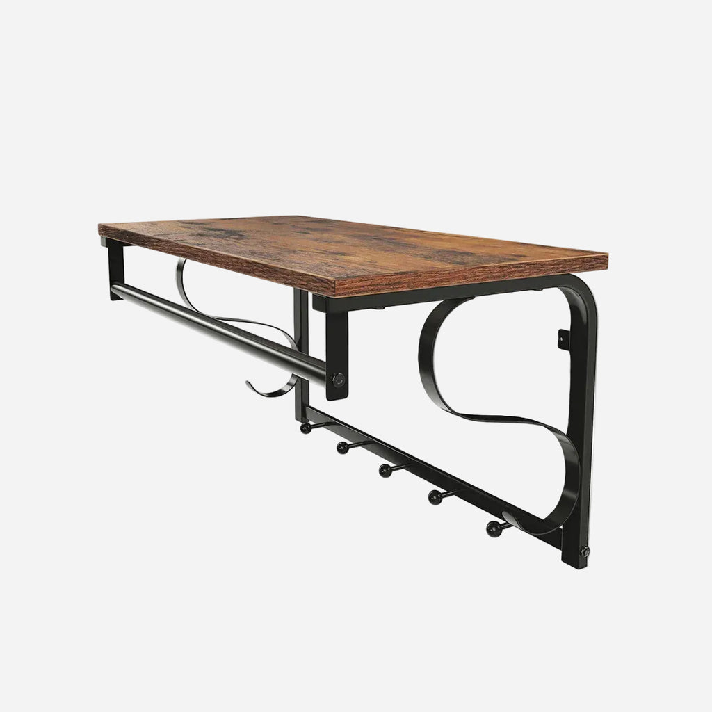 Porte-manteau mural industriel avec étagère et barre de suspension - Aéraly