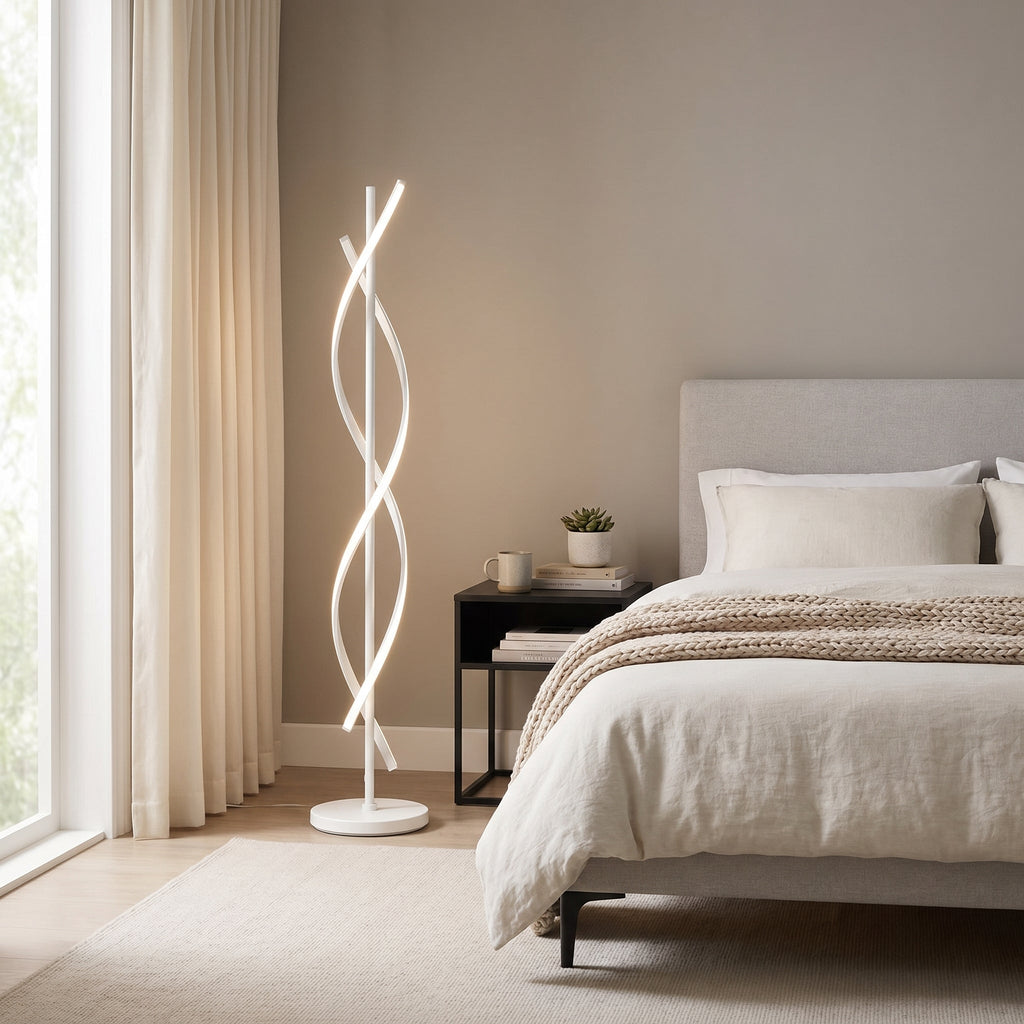Lampadaire LED design bandes lumineuses entrelacées NEXORA