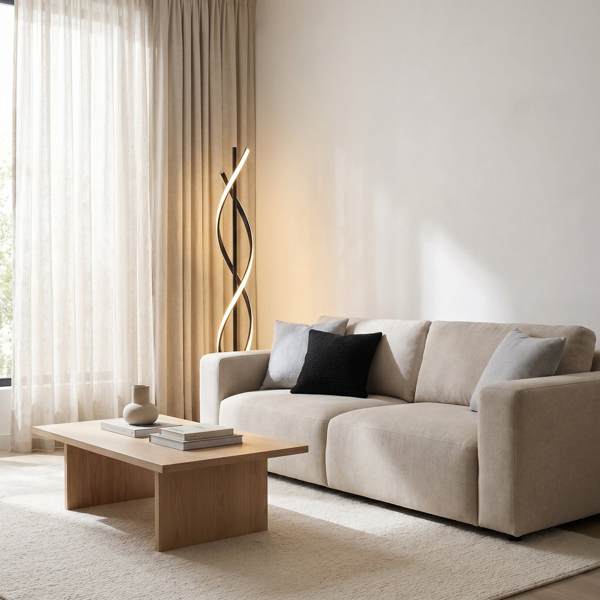 Lampadaire LED design bandes lumineuses entrelacées NEXORA