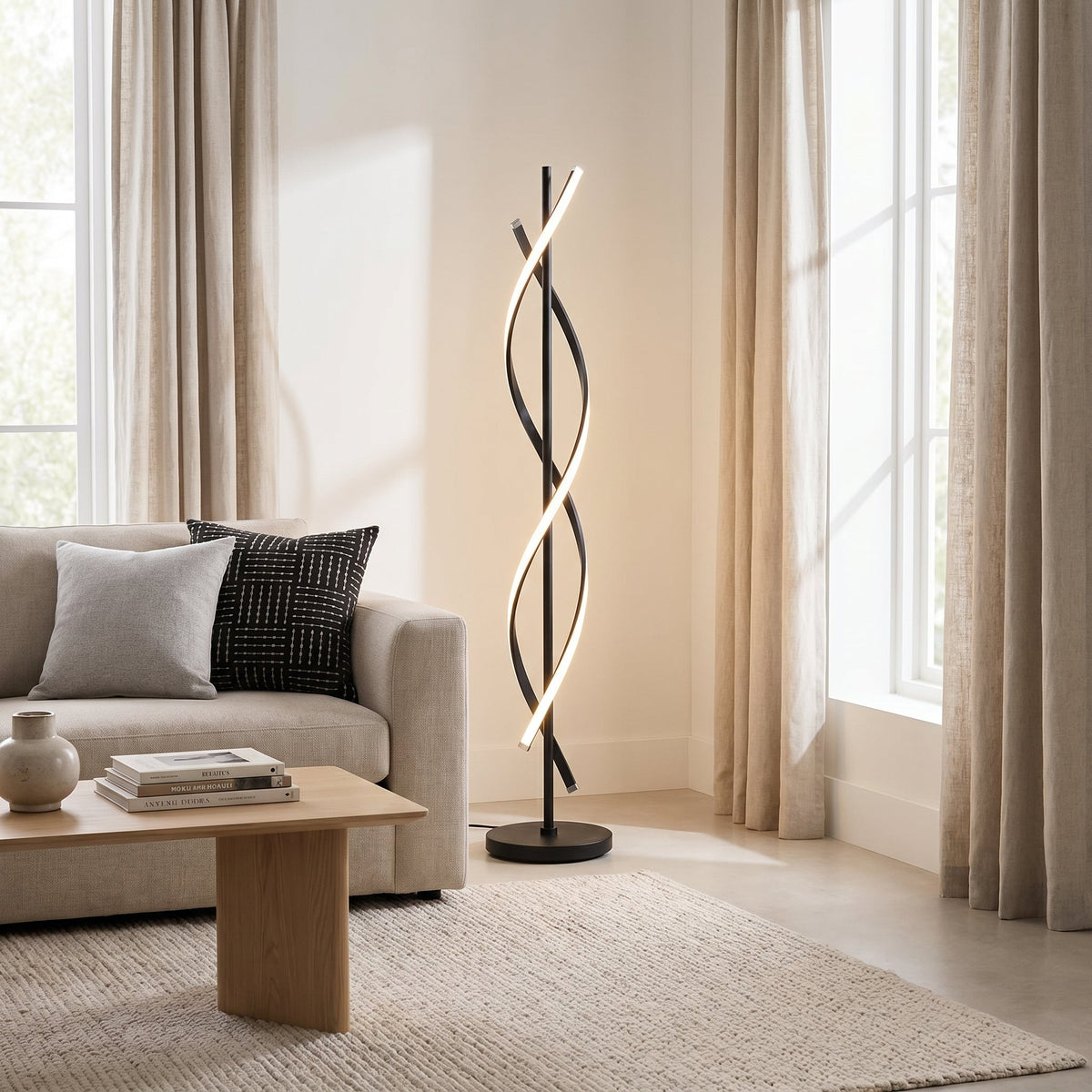 Lampadaire LED design bandes lumineuses entrelacées NEXORA