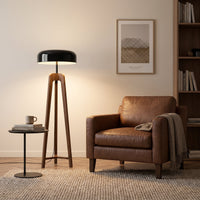Lampadaire tripode bois de frêne et métal EQUILIBRA