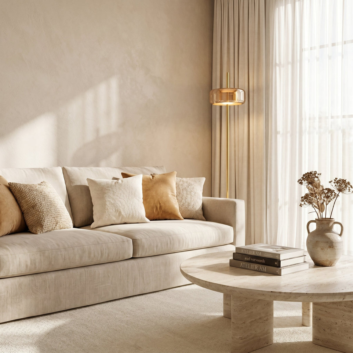 Lampadaire métal doré diffuseur verre teinté FUMORA