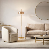 Lampadaire métal doré diffuseur verre teinté FUMORA