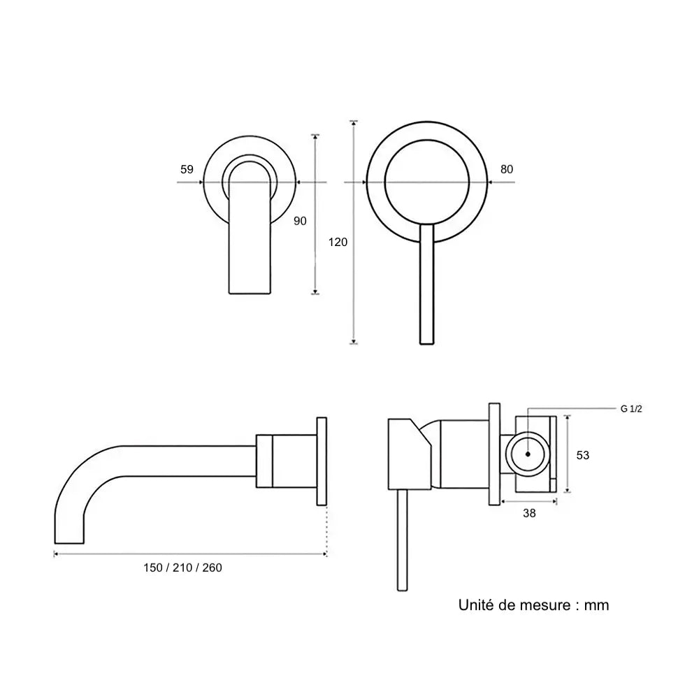 Mitigeur de lavabo encastré chrome