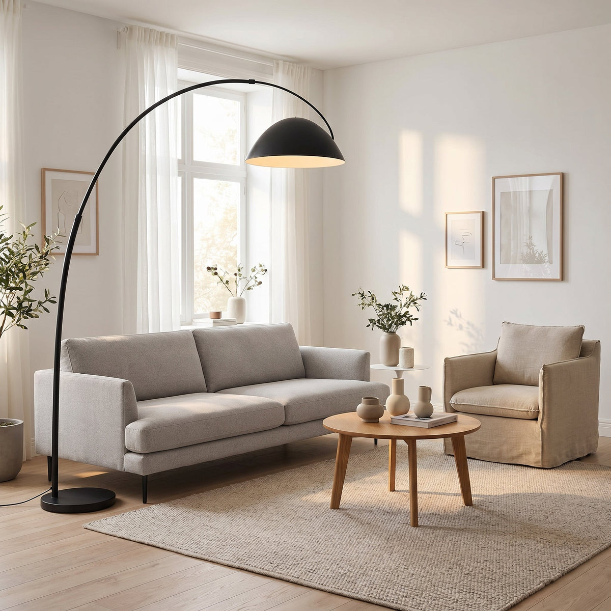 Lampadaire arc abat-jour cylindrique CURVIA