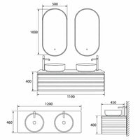 SCOGLIO - Meuble Double Vasque Suspendu 120 cm, Plan Dalle de Roche, Vasques Noires, avec Miroirs