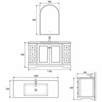 PALAZZO - Meuble Vasque sur Pied 120 cm, Style Classique Brun Chocolat, Portes et Tiroirs, avec Miroir