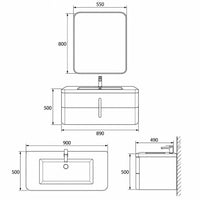 TONDINO - Meuble Vasque Suspendu 90 cm, Vert Profond, 2 Tiroirs, avec Miroir