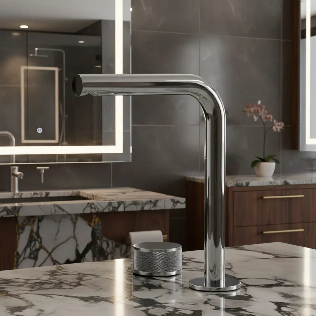 Robinet de lavabo sur plan chrome
