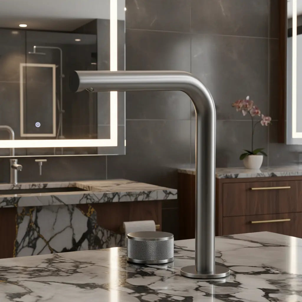 Robinet de lavabo sur plan inox
