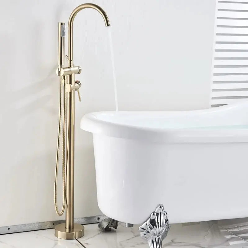 Mitigeur de baignoire sur pied or brossé