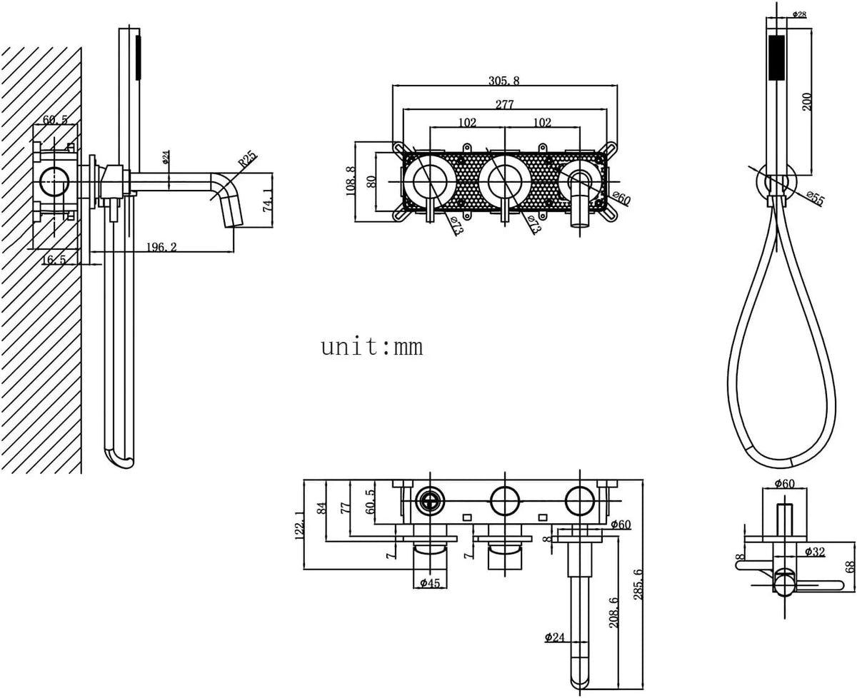 Plan coté du sèche-serviette