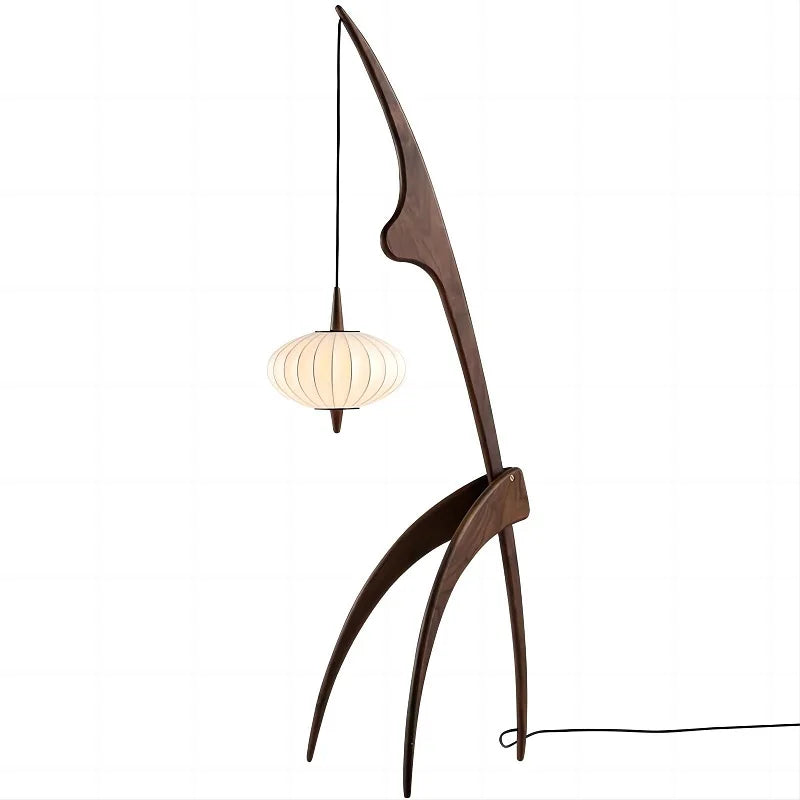Lampadaire en bois abat-jour suspendu LUCERNA