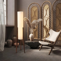 Lampadaire tripode bois et tissu élégance scandinave SCANDIA