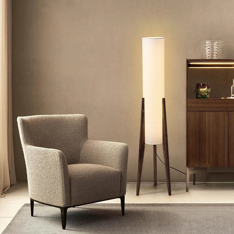 Lampadaire tripode bois et tissu élégance scandinave SCANDIA
