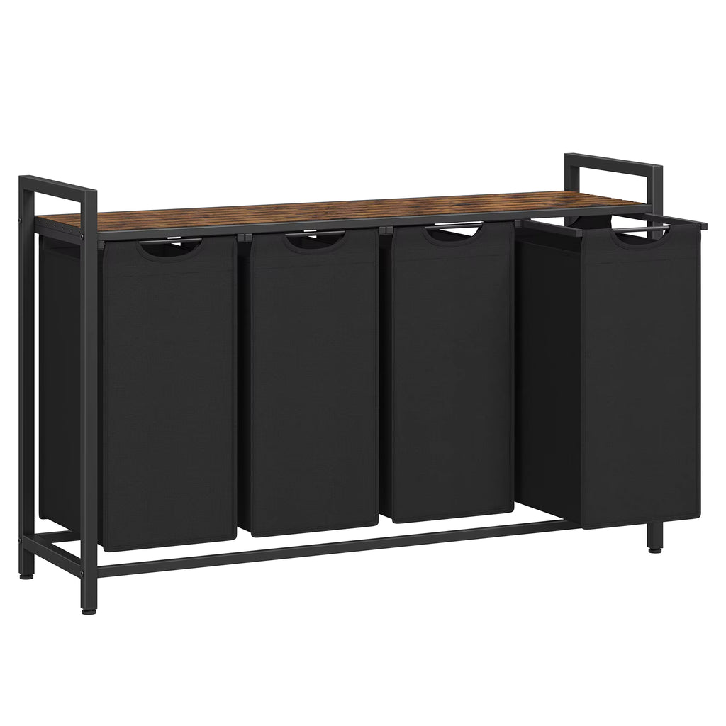 Panier à linge 4 compartiments avec étagère – Grande capacité 160 L Noir