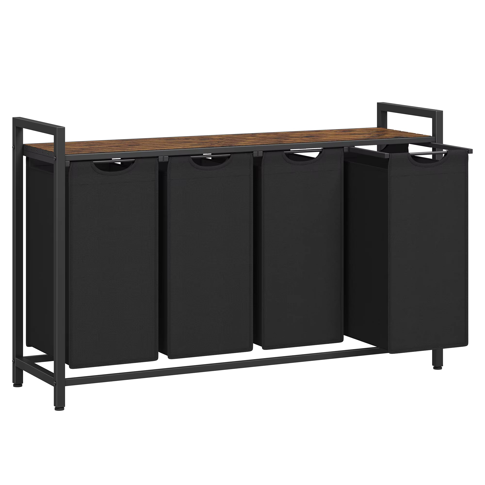 Panier à linge 4 compartiments avec étagère – Grande capacité 160 L Noir