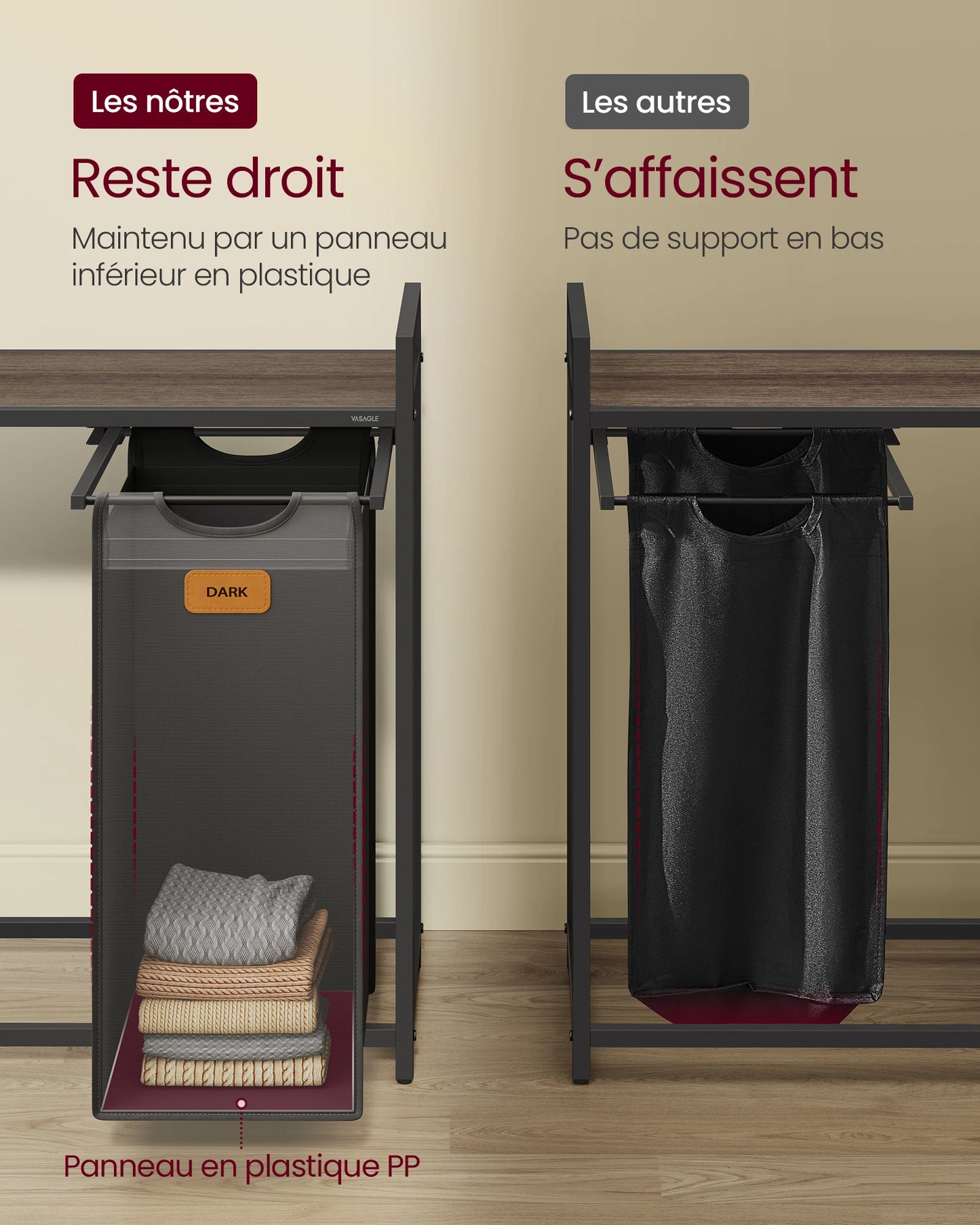 Panière à linge à roulettes 4 compartiments