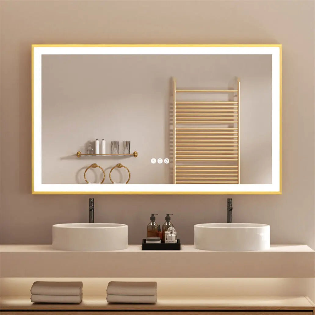 AUREO - Miroir de Salle de Bain LED Cadre Doré Aluminium, Anti-Buée