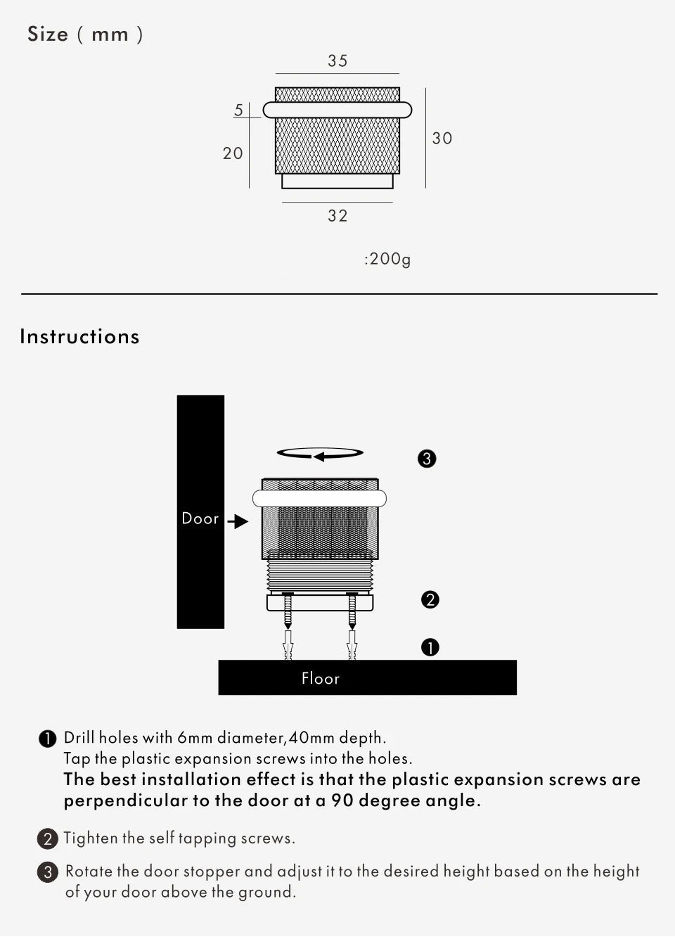 Butée de porte moletée en laiton réglable en hauteur - 4 finitions