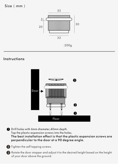 Butée de porte moletée en laiton réglable en hauteur - 4 finitions