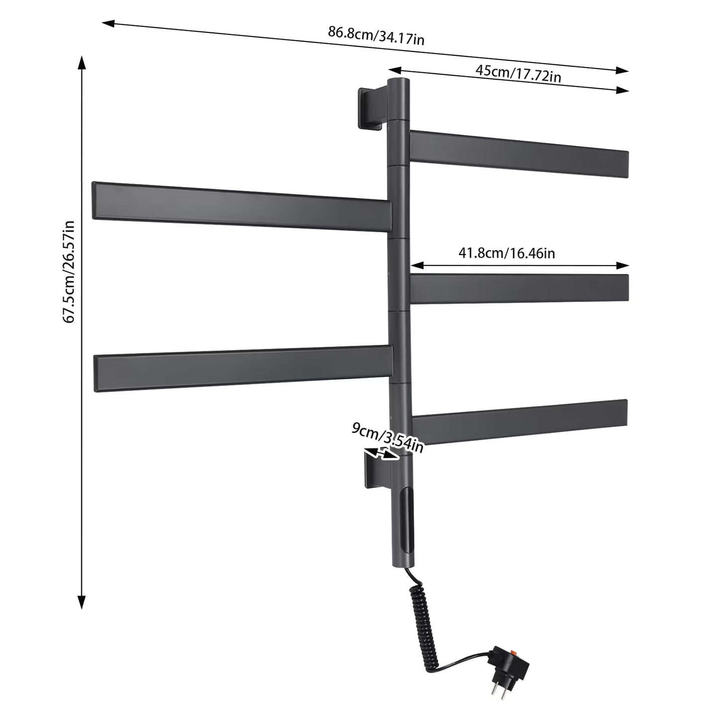 Sèche-serviettes électrique rotation 180° fibre carbone tactile