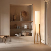 Lampadaire tripode bois et tissu élégance scandinave SCANDIA