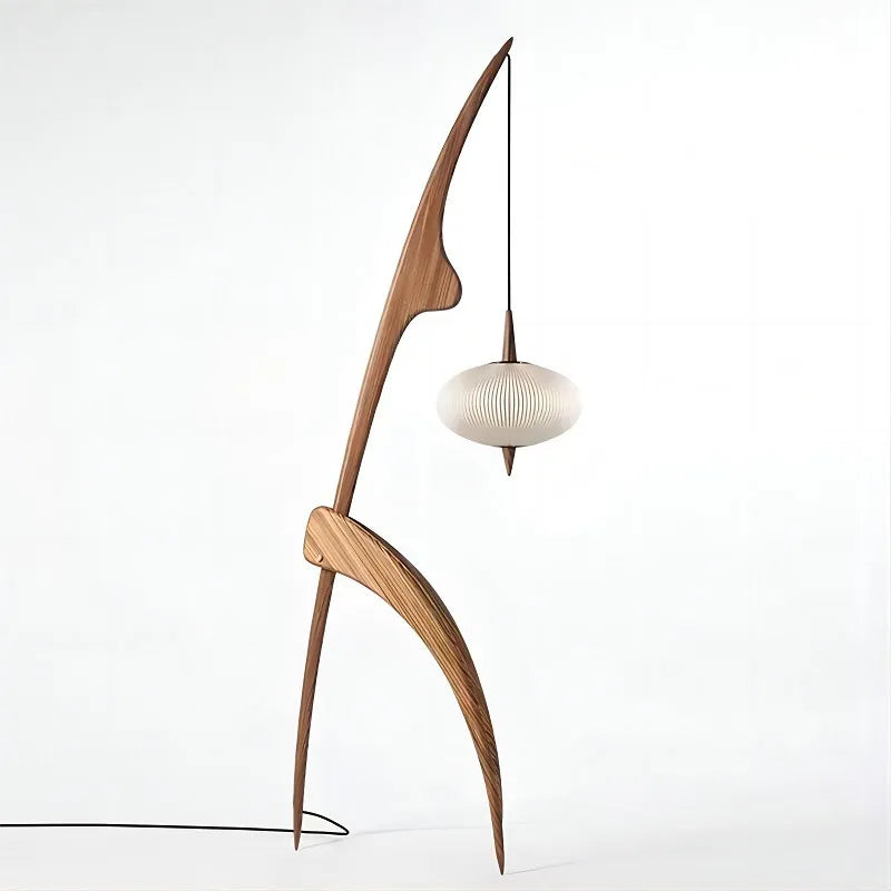 Lampadaire en bois abat-jour suspendu LUCERNA