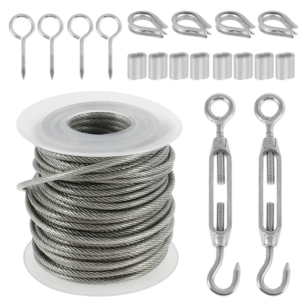 304 Edelstahlseil-Set mit Spannern – Wäscheleine für draußen