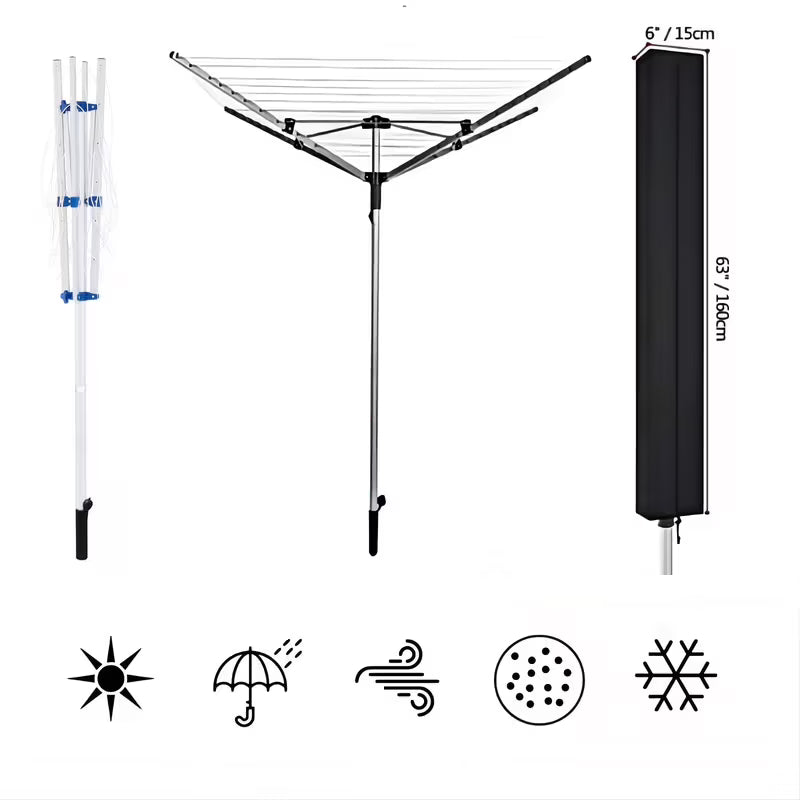 Parapluie étendoir à linge – Séchoir rotatif de jardin pliable 38 m avec housse de protection