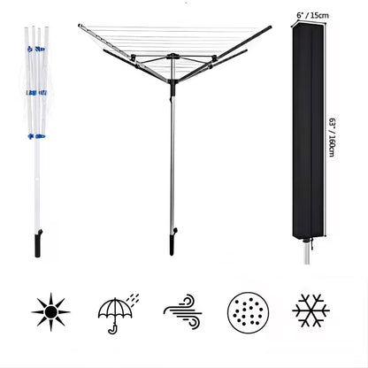 Parapluie étendoir à linge – Séchoir rotatif de jardin pliable 38 m avec housse de protection 140x180cm