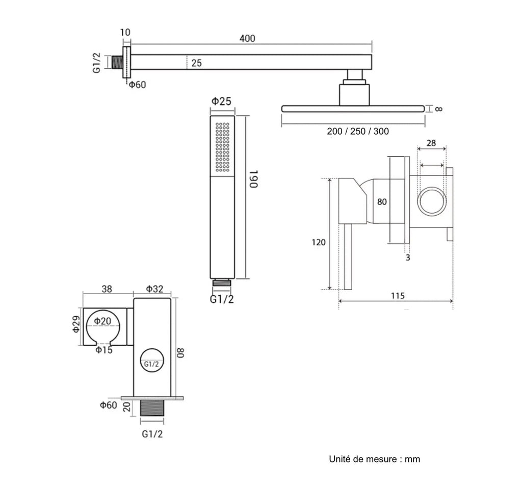 Composition de Douche encastré anthracite
