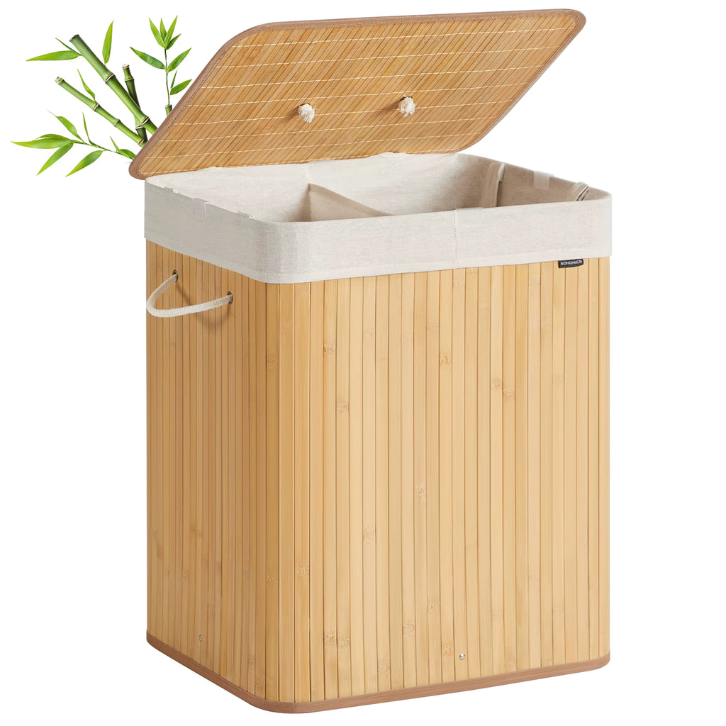 Panier à linge bambou avec couvercle et sac amovible 120 L / Bambou