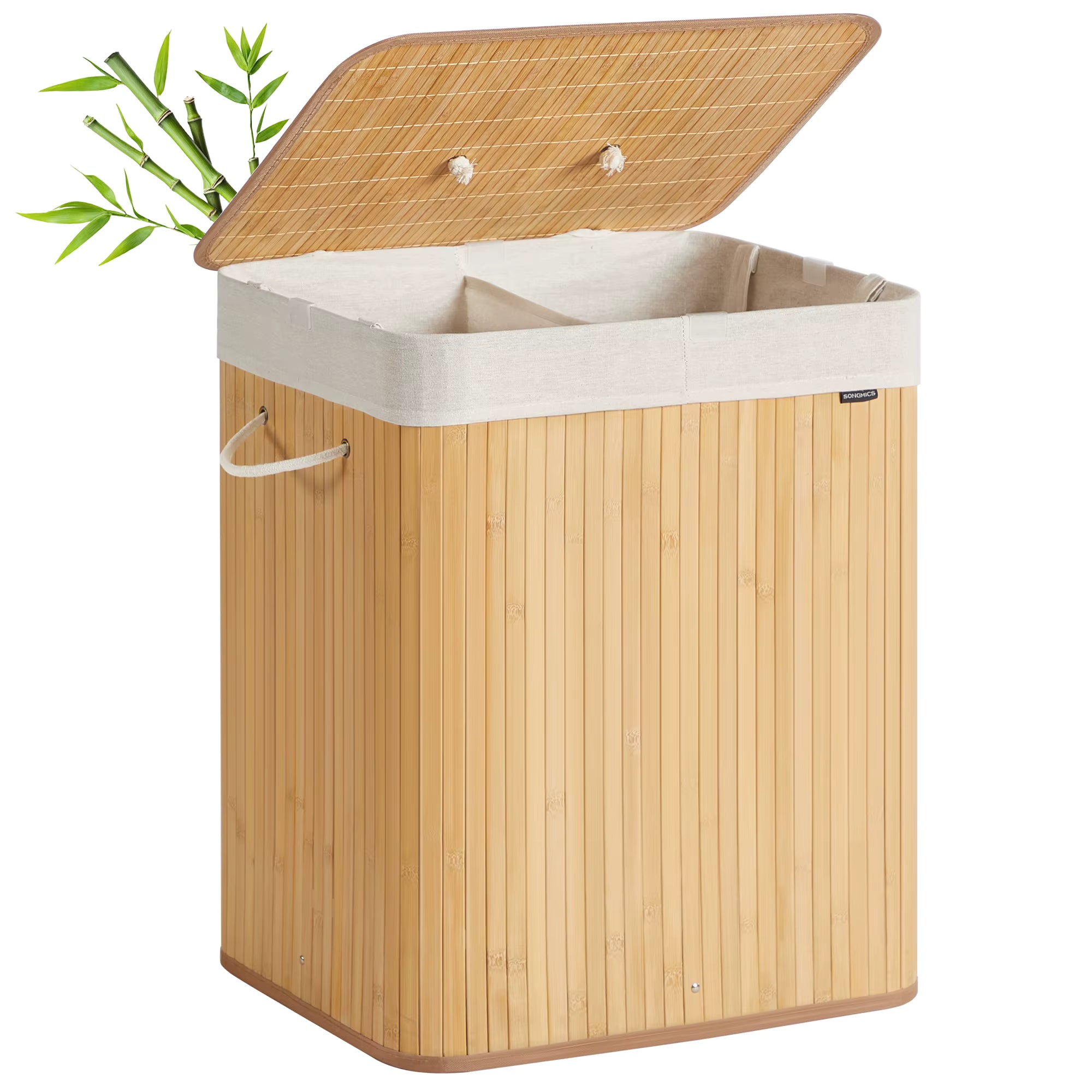 Panier à linge bambou avec couvercle et sac amovible 120 L / Bambou